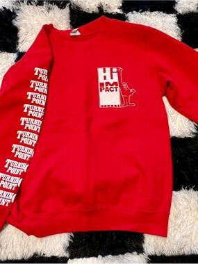 Turning Point Red Crewneck Sweatshirt with White Impact Graphic